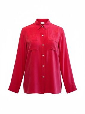 NWT Chico’s 100% Silk Catalina Button Down Blouse Red 📐M